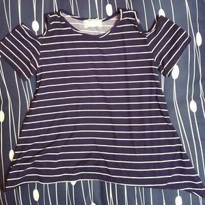 Girls Striped Cutout Shoulder Top